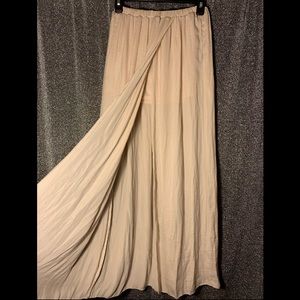 Cream silky slitted maxi skirt